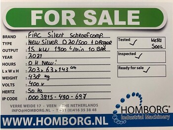 חָדָשׁ מדחס אוויר Fiac New Silver D 20 / 500 Silent 15 kW 1900 L / min 10 Bar Elektrische Schroefcompressor met ketel en droger: תמונה 2 חָדָשׁ מדחס אוויר Fiac New Silver D 20 / 500 Silent 15 kW 1900 L / min 10 Bar Elektrische Schroefcompressor met ketel en droger: תמונה 2