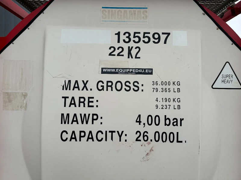 מכל אחסון עבור הובלה של דלק SINGAMAS 20FT ISO, 26.000L/1-COMP/3 BAFFELS/3 manholes, 5Y: 08-2027, L4BN, T11: תמונה 14